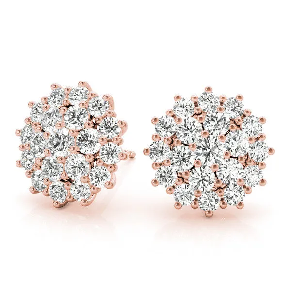 Cluster Diamond Round Stud Earrings with Basket Setting Rose gold