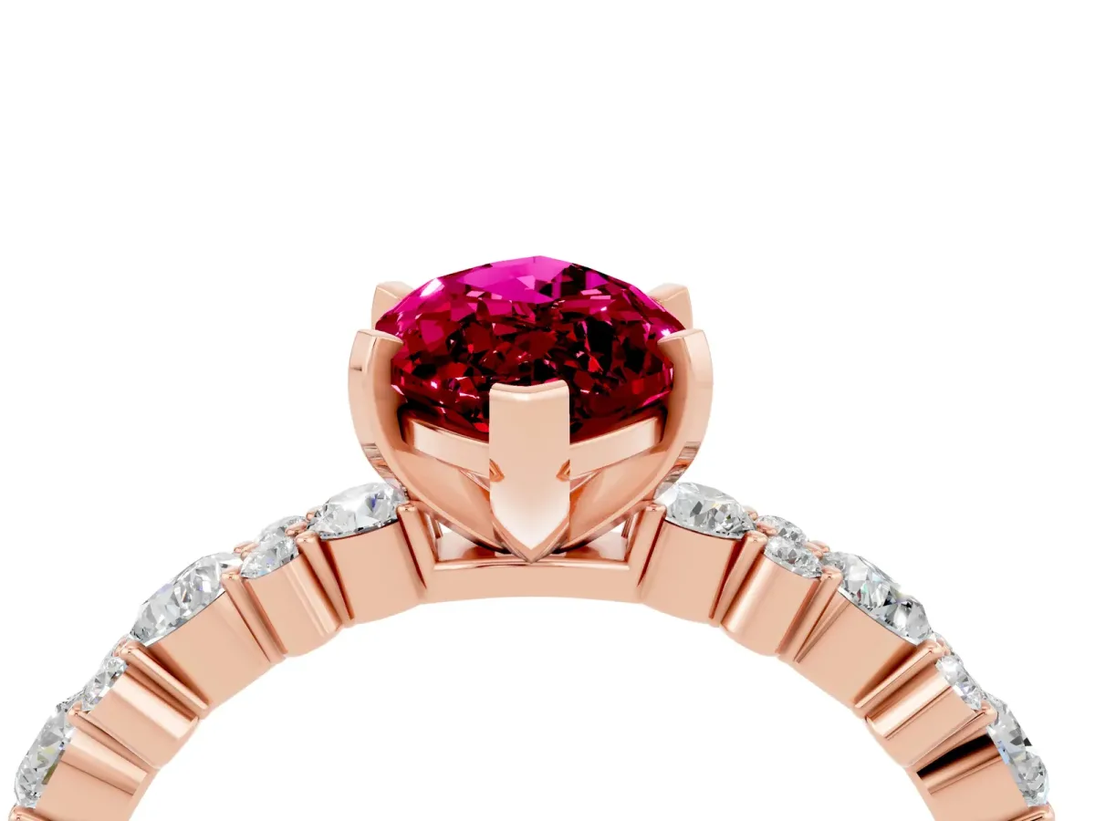 Marquise Cut Garnet Side Stone Solitaire Ring with Round and Four-Prong Setting Rose gold