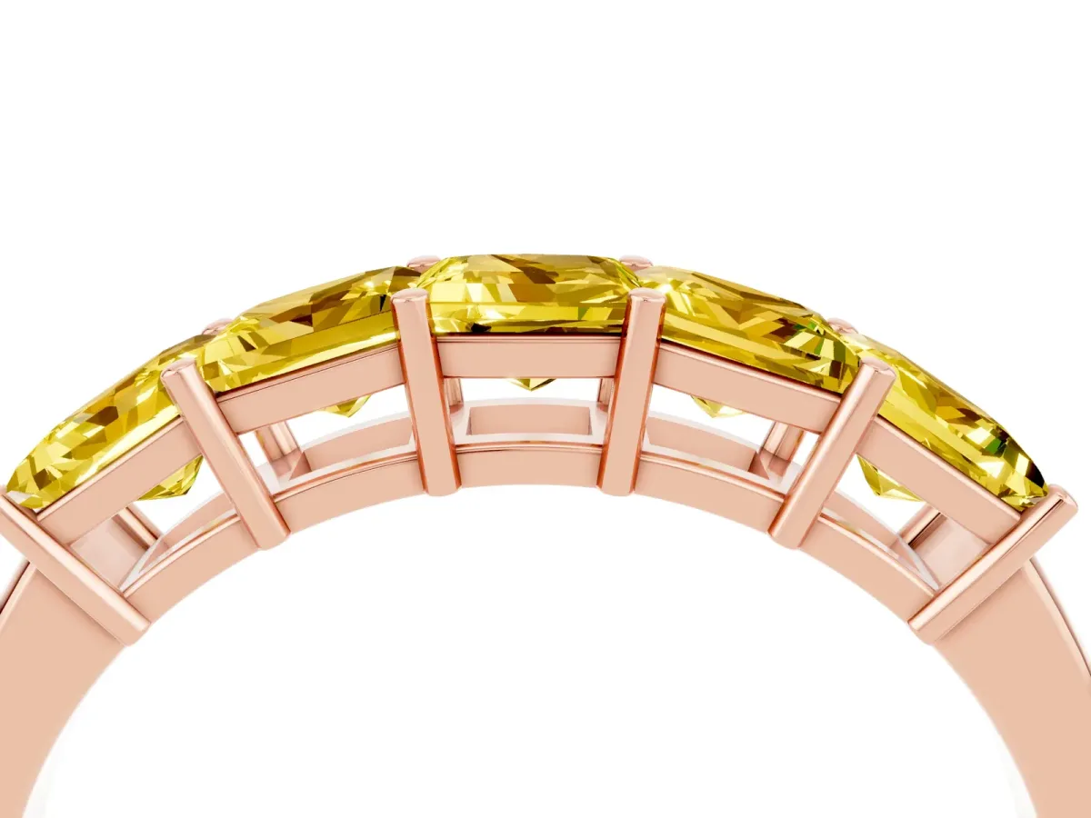 Princess Cut Five-Stone Yellow Sapphire Band with Prong Setting Rose gold
