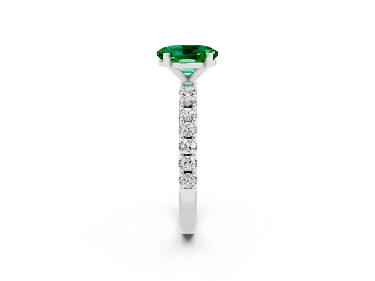 Oval Cut Emerald Solitaire Pavé Band with Four-Prong Setting Platinum