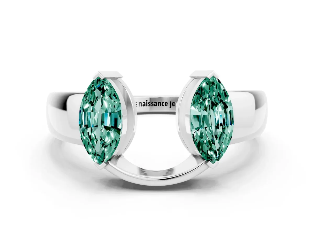 Marquise Green Sapphire Open Band Ring with Tension Setting White gold