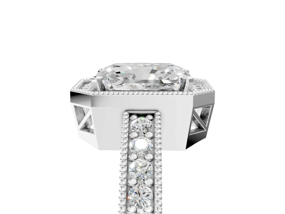 Radiant Cut Cut Halo Diamond Pave Band Ring with Four-Prong Setting Platinum
