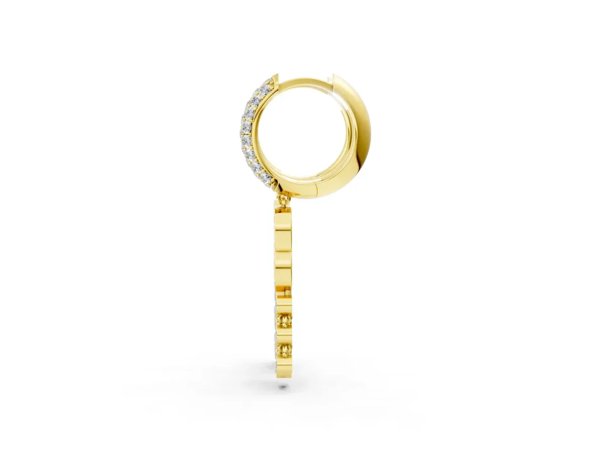Round Diamond Initial B Huggie Hoop Earrings Yellow gold