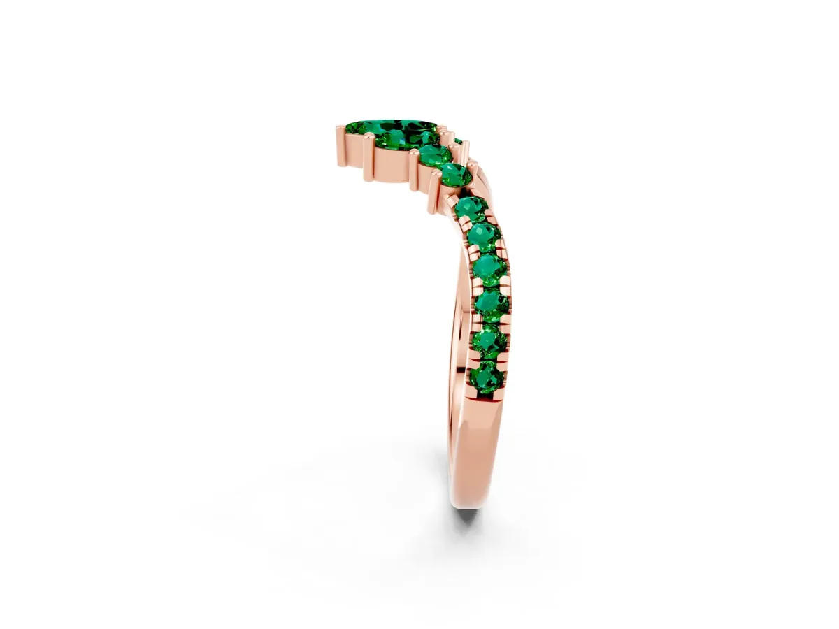 Chevron Marquise and Round Emerald Open Band with Prong Setting Rose gold
