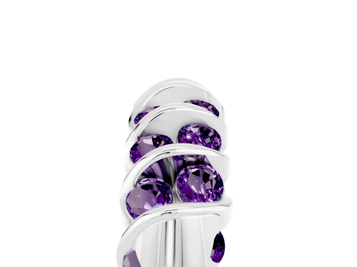 Channel Set Round Amethyst Multi-Row Band White gold