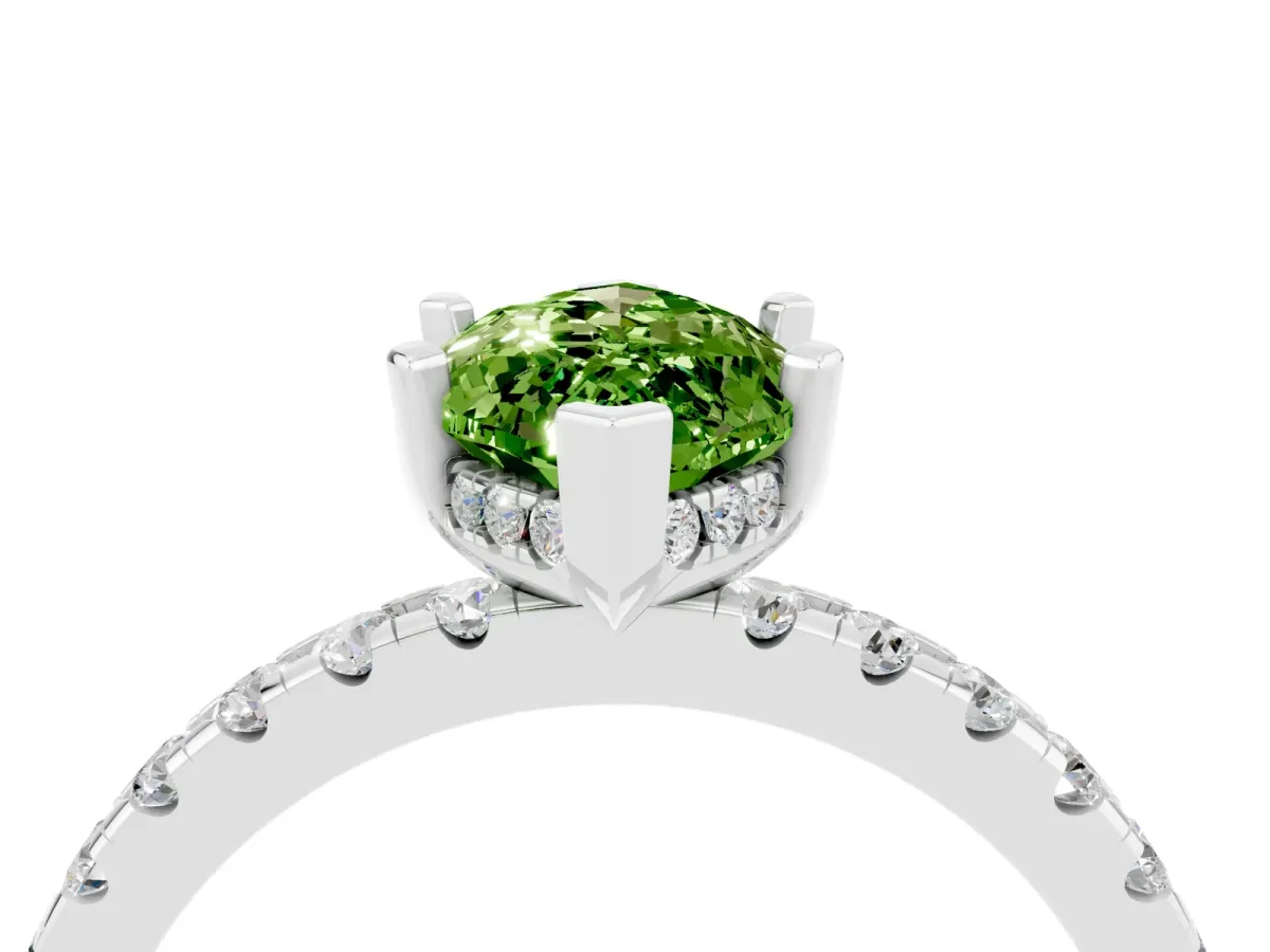 Marquise Cut Peridot Solitaire Ring with Round Pavé Band and Four-Prong Setting Silver