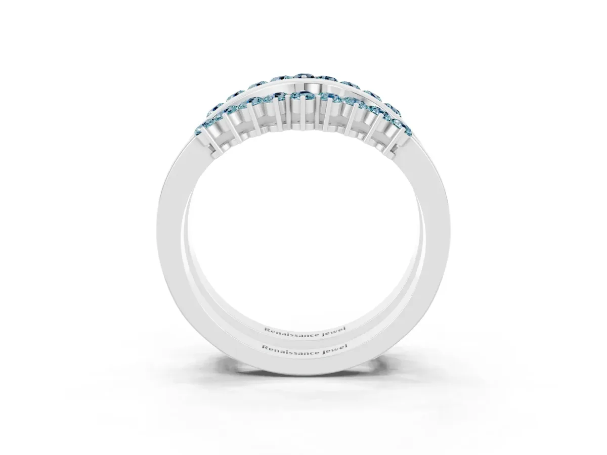 Round Aquamarine Chevron Contour Band with Prong Setting Silver