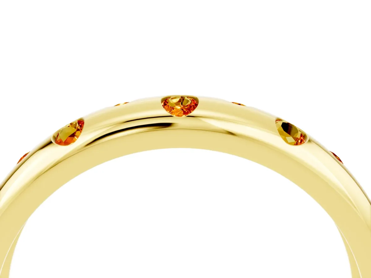 Round Citrine Flush-Set Comfort Fit Band Yellow gold
