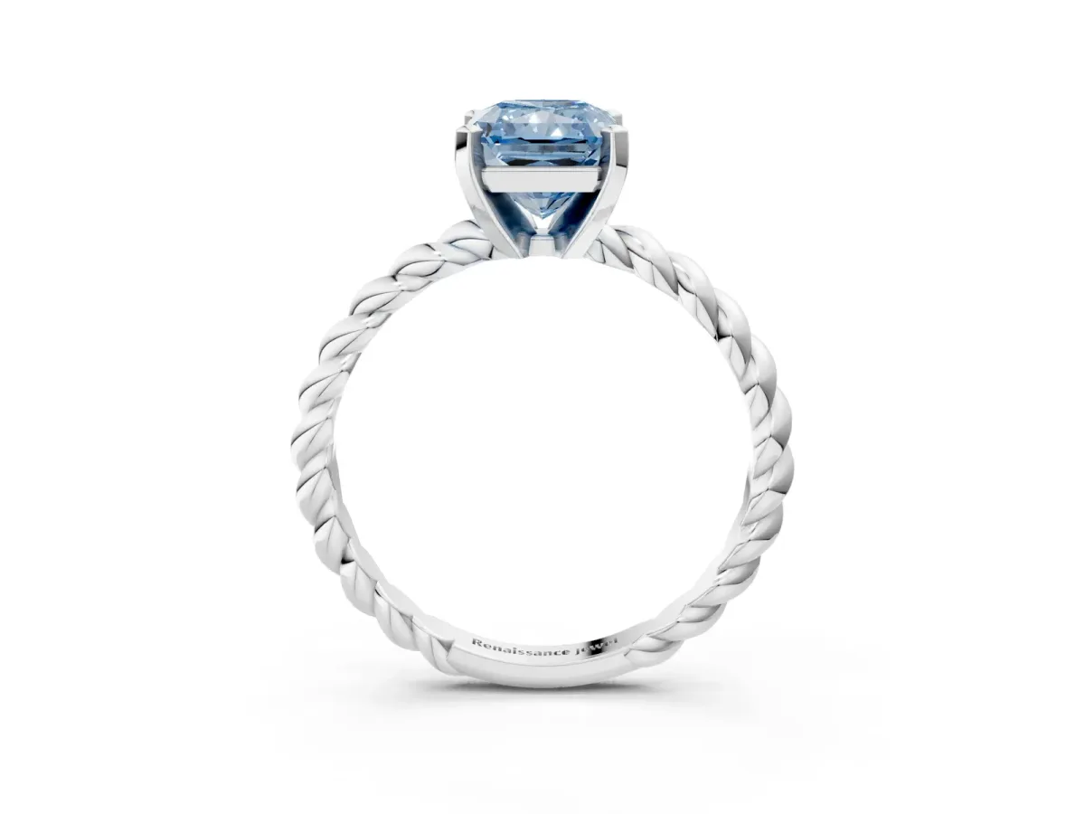 Fancy Blue Radiant Cut Cut Solitaire Twisted Band with Four-Prong Setting Platinum