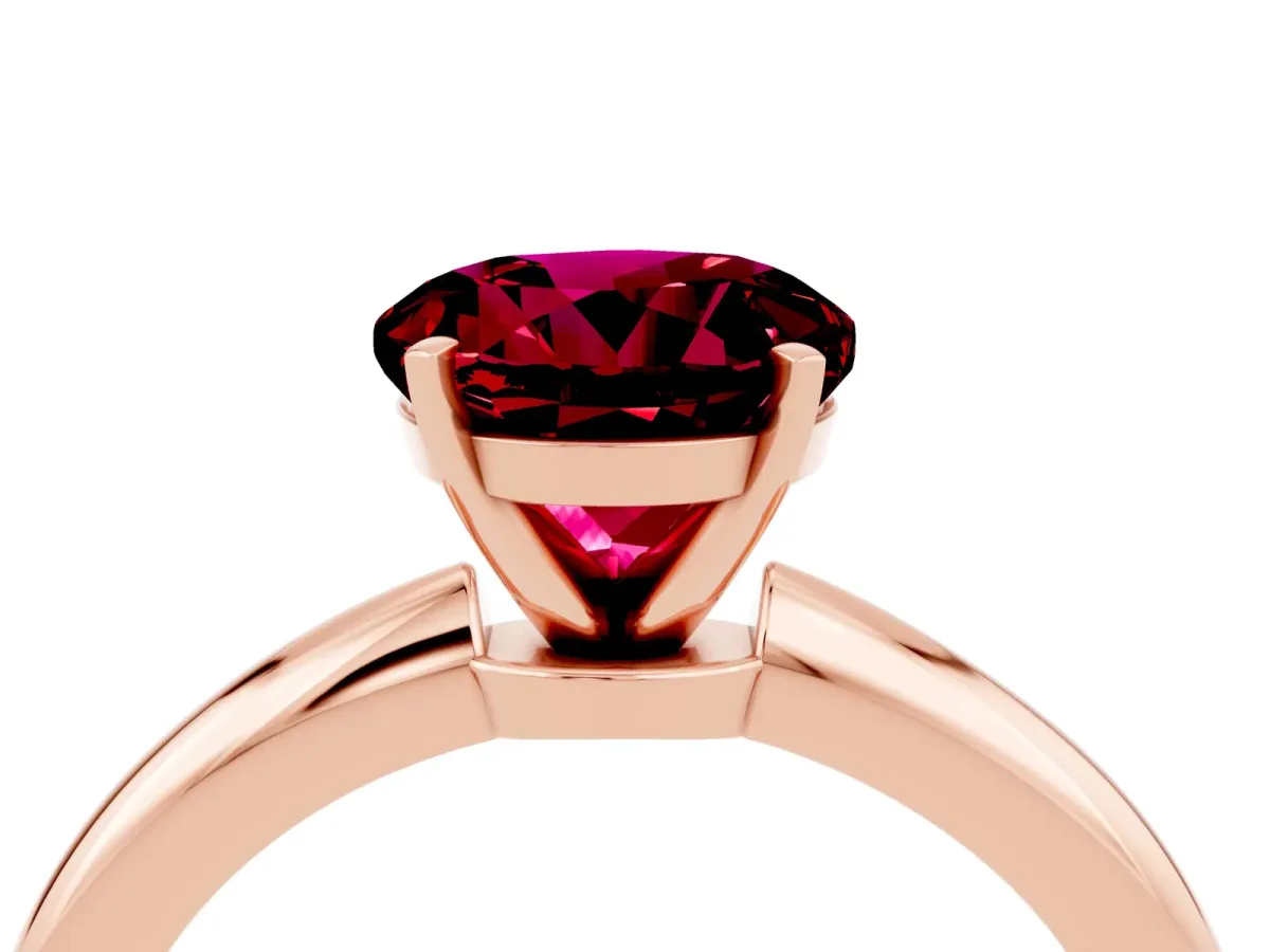 Round Cut Garnet Solitaire Ring with Six-Prong Setting and Classic Band Rose gold