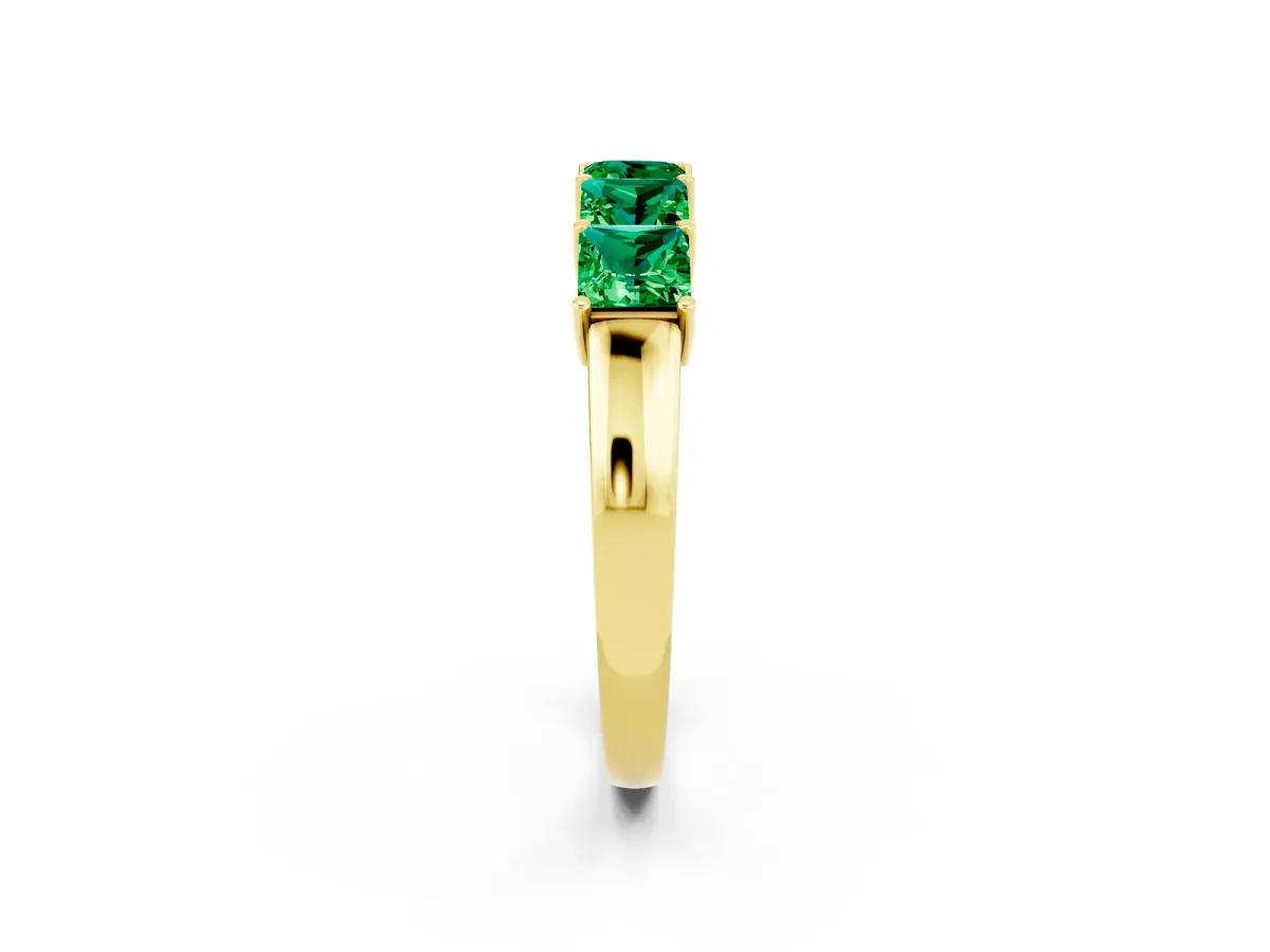 Princess Cut Five-Stone Emerald Band with Prong Setting Yellow gold