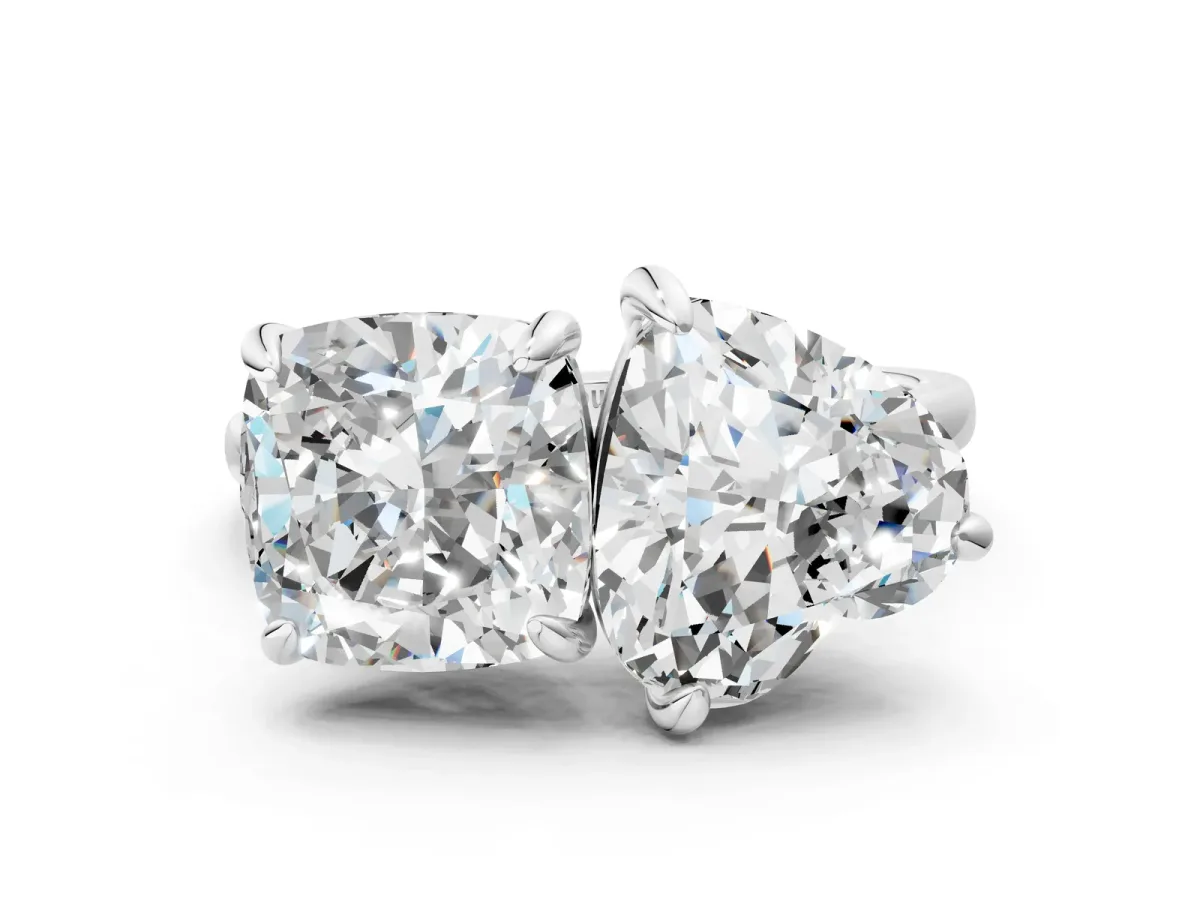 Cushion and Heart Toi Moi Ring with Prong Setting and Plain Band Silver