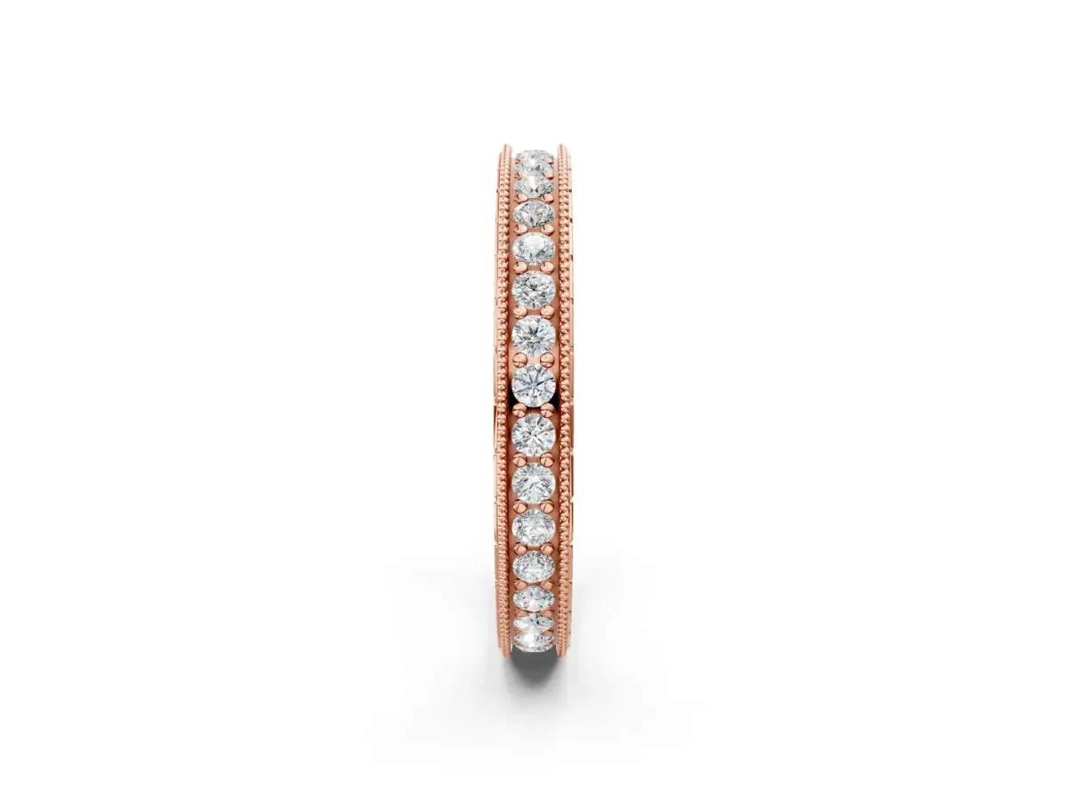 Round Cut Diamond Milgrain Bezel Set Eternity Band Rose gold