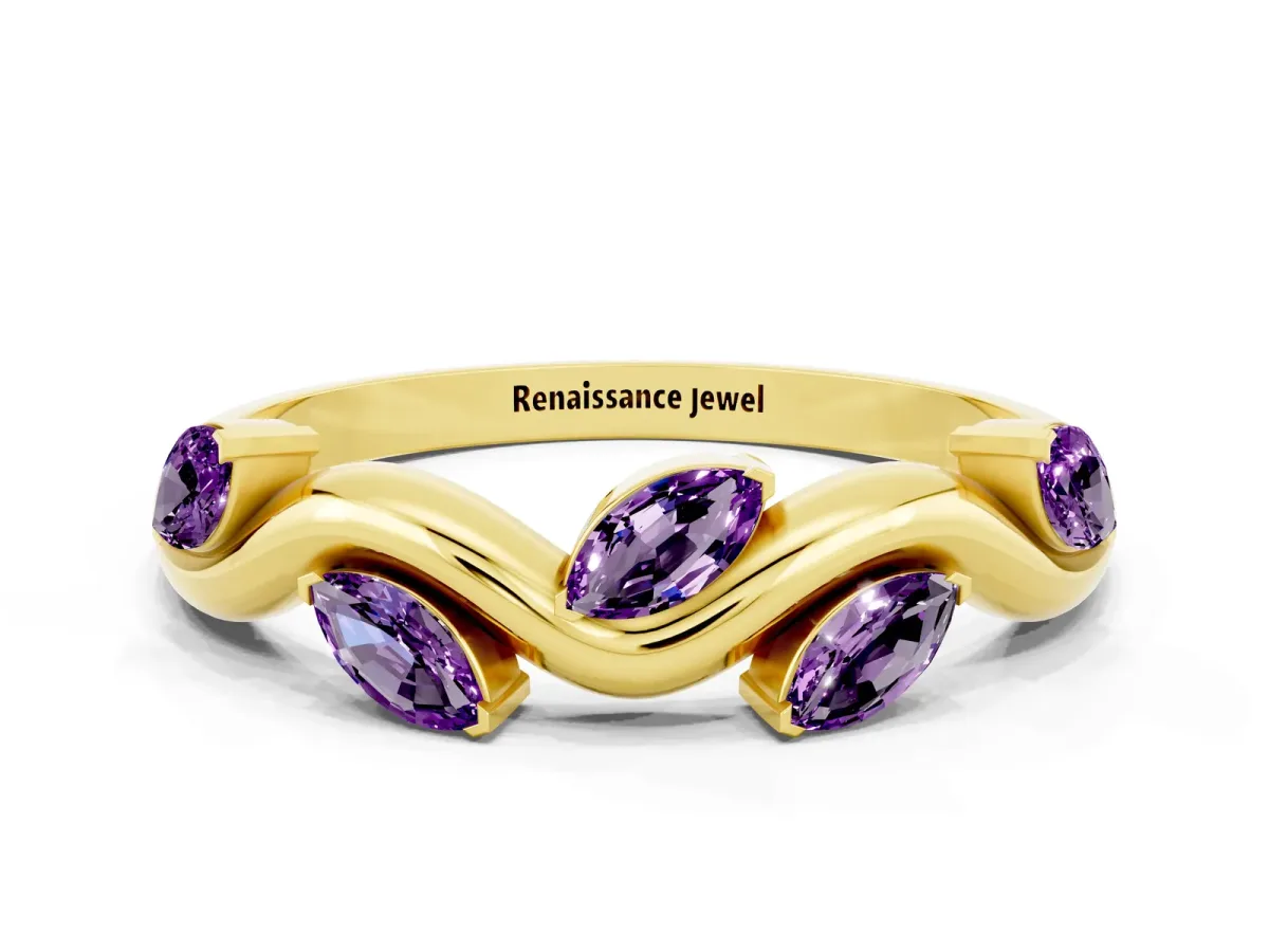 Marquise Amethyst Twisted Band with Prong Setting Yellow gold