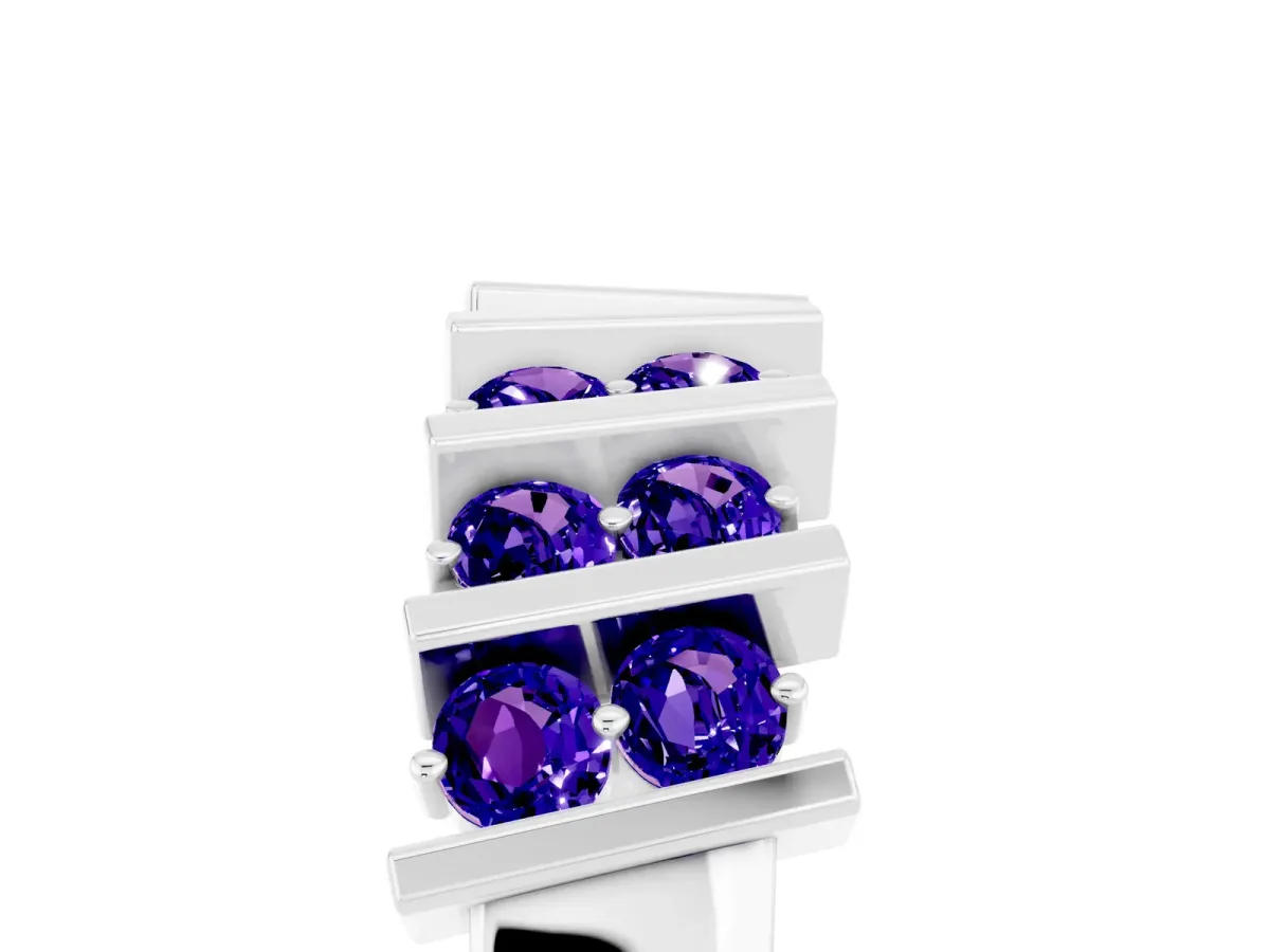 Channel Set Round Tanzanite Anniversary Band with Vertical Prongs Silver