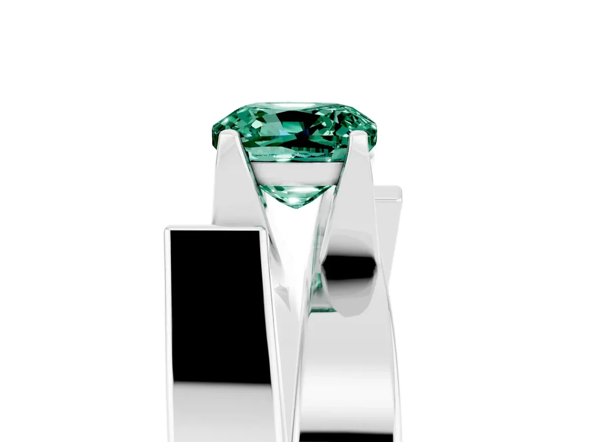 Modern Tension Set Cushion Cut Green Sapphire Solitaire Wide Band Ring Silver