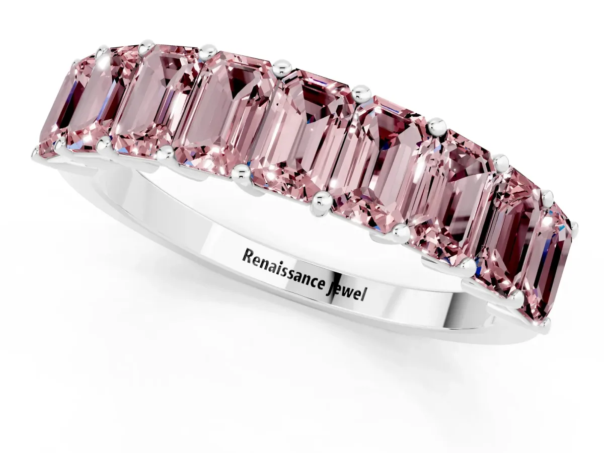 Emerald Cut Morganite Prong-Set Eternity Band White gold