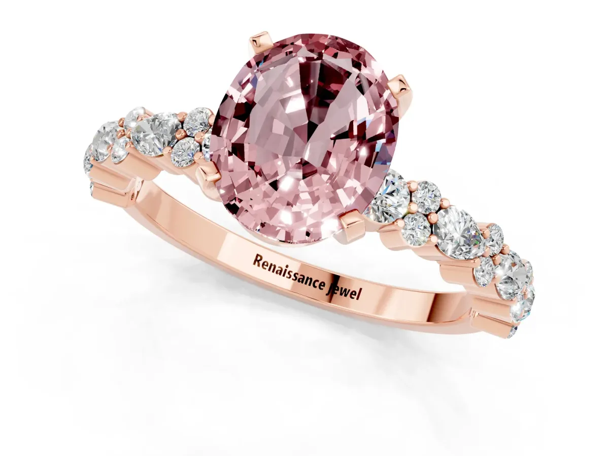 Oval Cut Morganite Side Stone Solitaire Ring with Round and Four-Prong Setting Rose gold