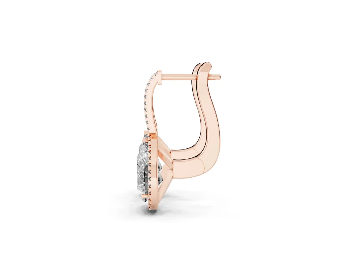 Pear Diamond Halo Leverback Drop Earrings with Round Diamond Accents Rose gold