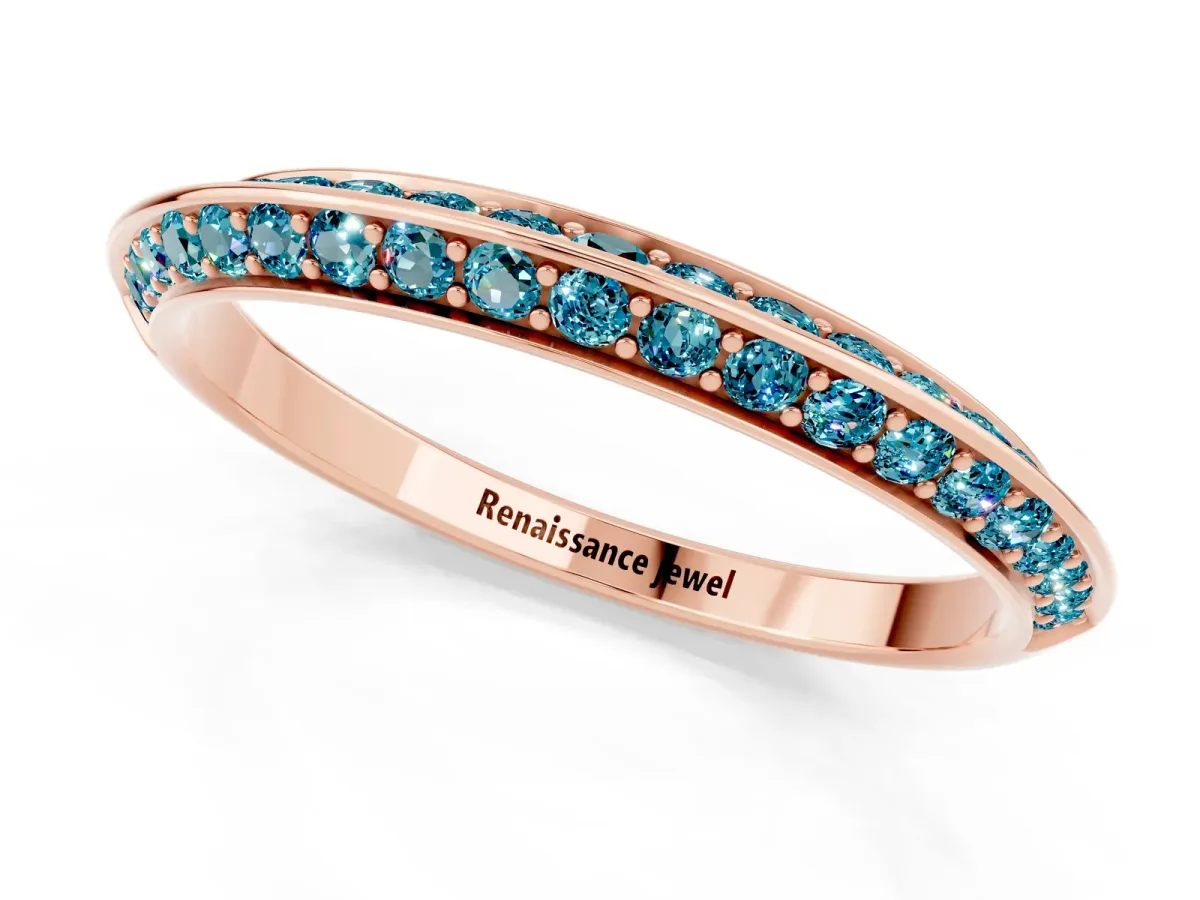 Double Row Pavé Round Blue Topaz Eternity Band with Channel Setting Rose gold