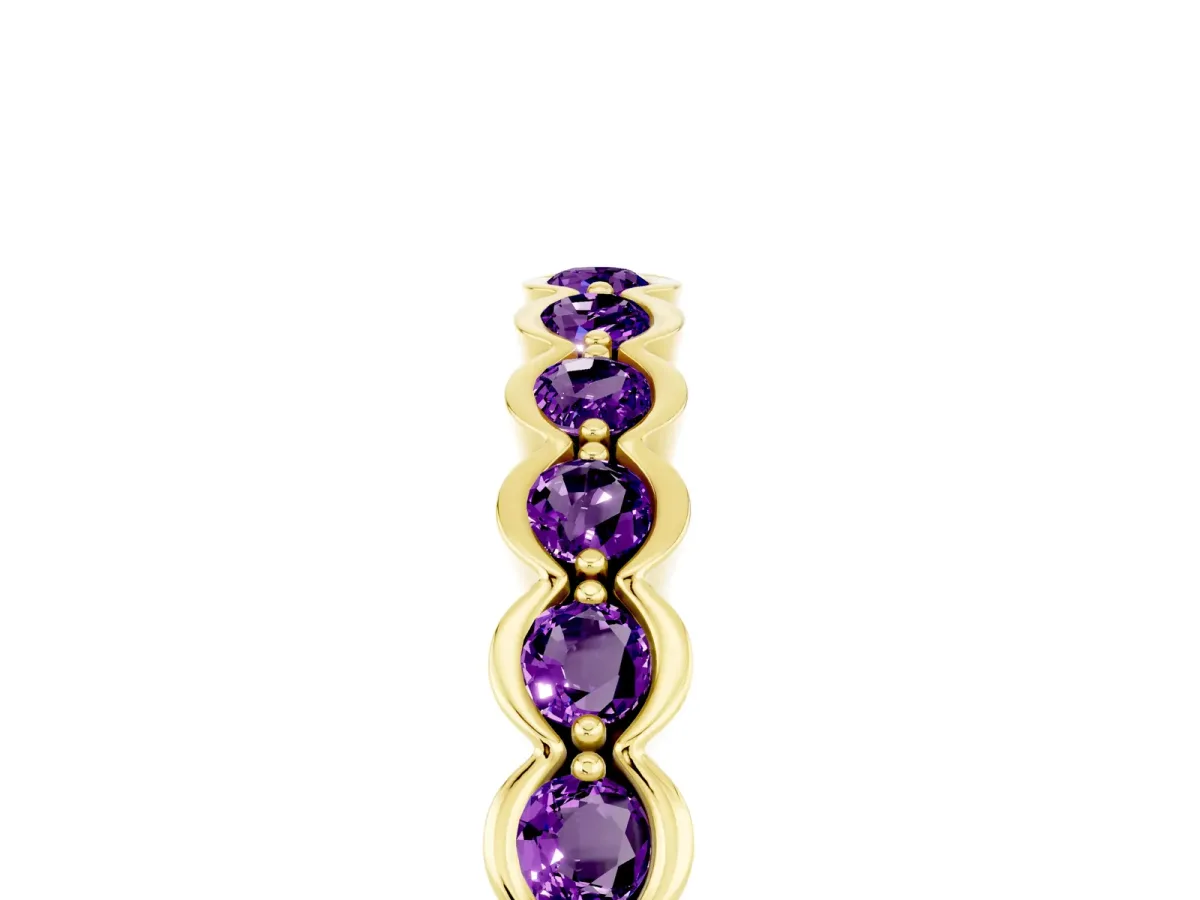 Round Amethyst Bezel Set Eternity Band Yellow gold