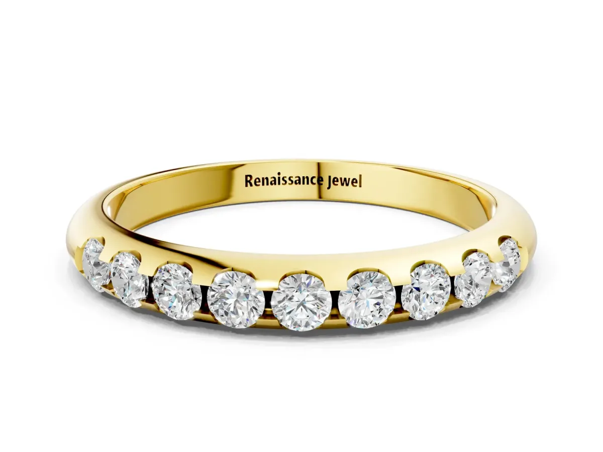 Round Cut Diamond Half-Eternity Band with Shared Prong Setting Yellow gold