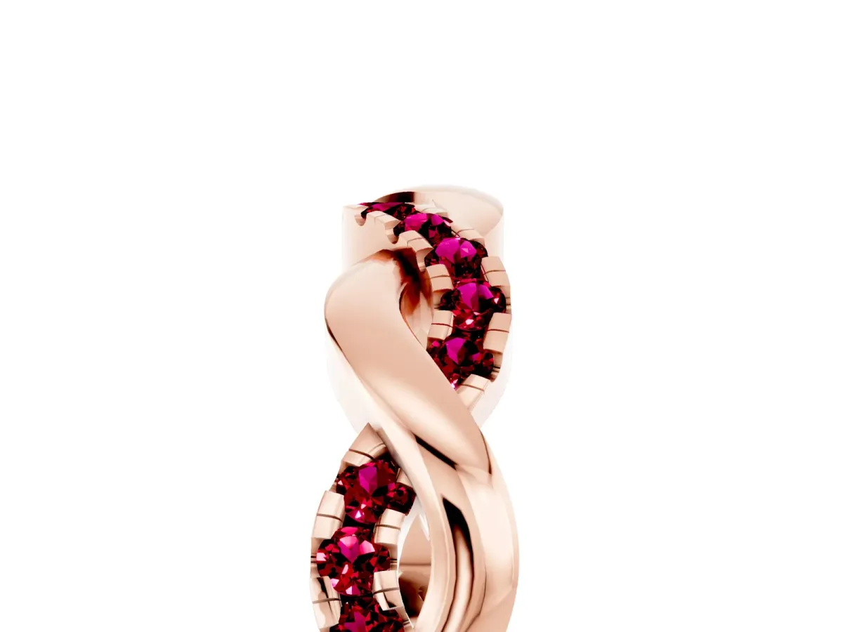 Pavé Round Garnet Twist Eternity Band with Shared Prong Setting Rose gold