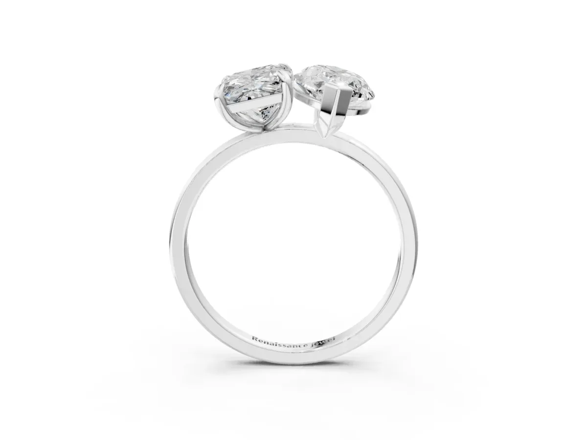Radiant and Marquise Toi Moi Ring with Prong Setting and Plain Band Platinum