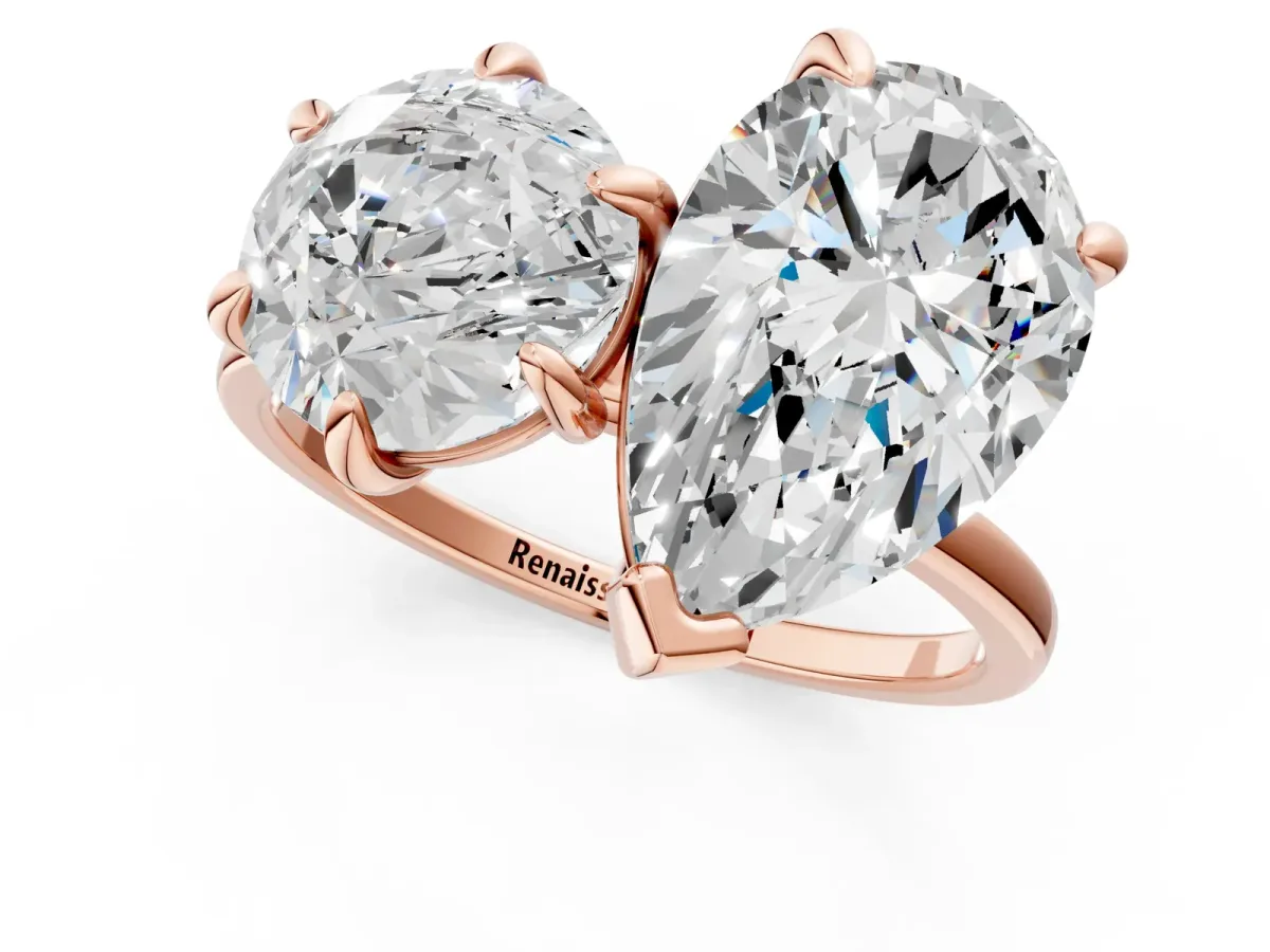 Round Cut and pear toi moi ring Rose gold