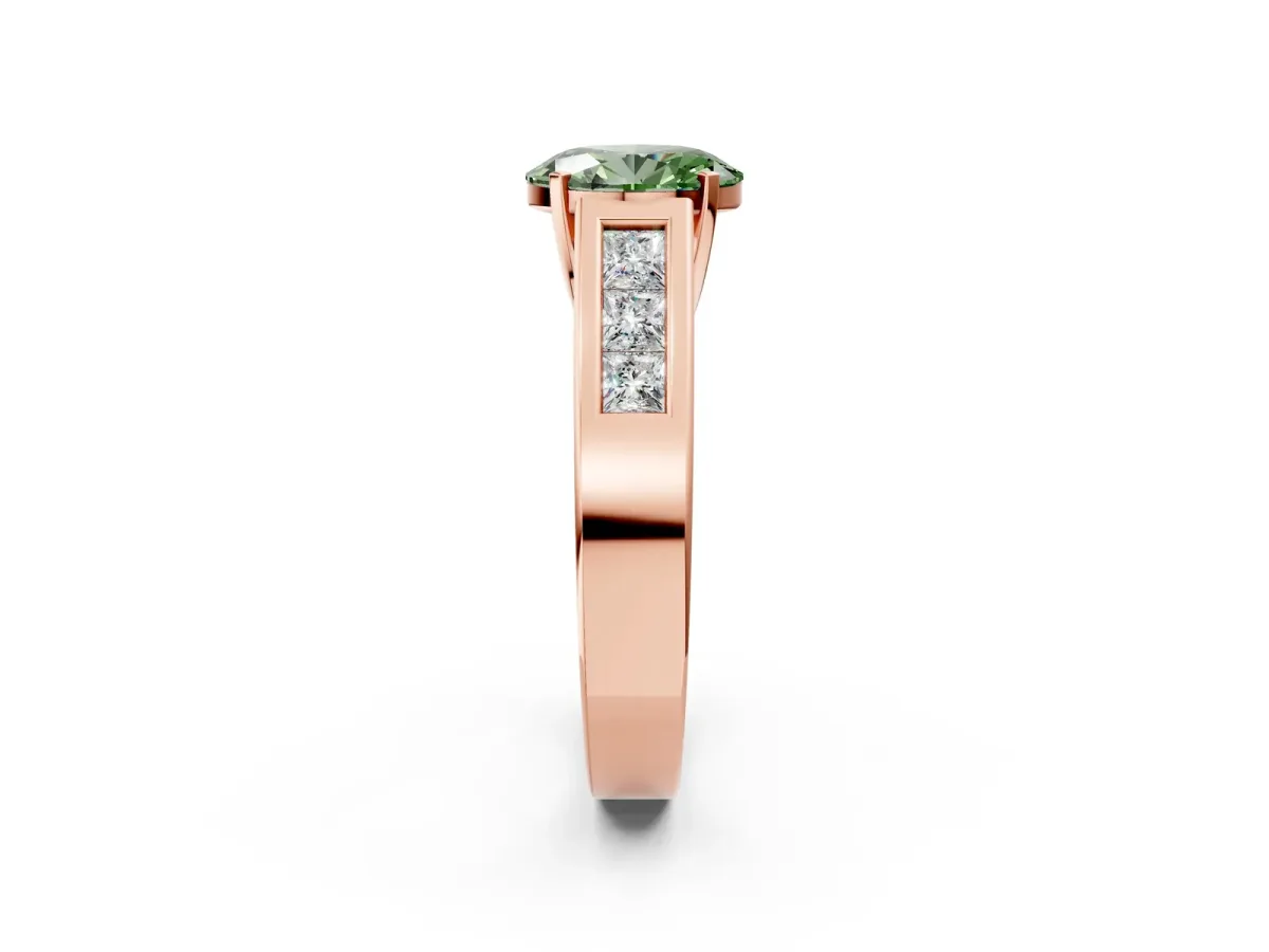 Fancy Green Oval Cut Cut Channel Set Solitaire Ring with Four-Prong Setting Rose gold