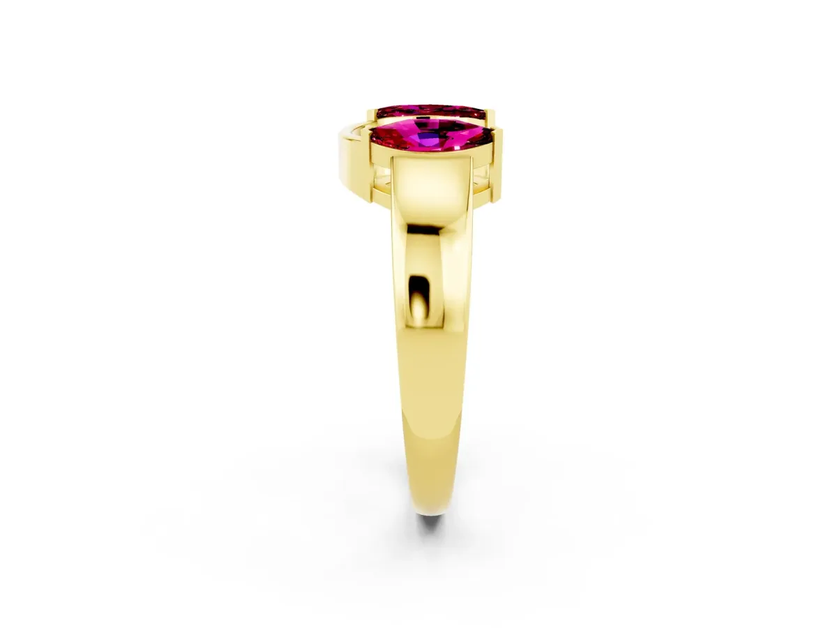 Marquise Garnet Open Band Ring with Tension Setting Yellow gold