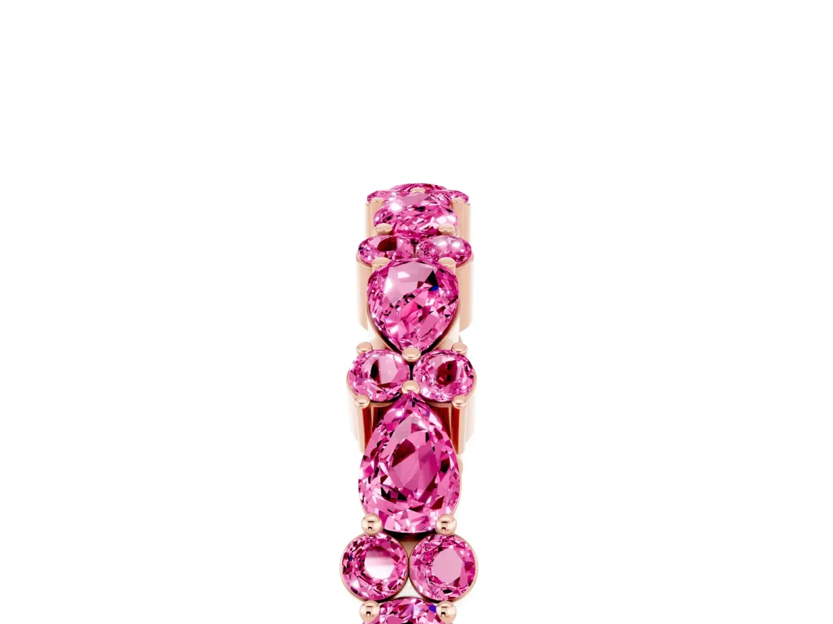Pear and Round Pink Sapphire Wedding Band Rose gold