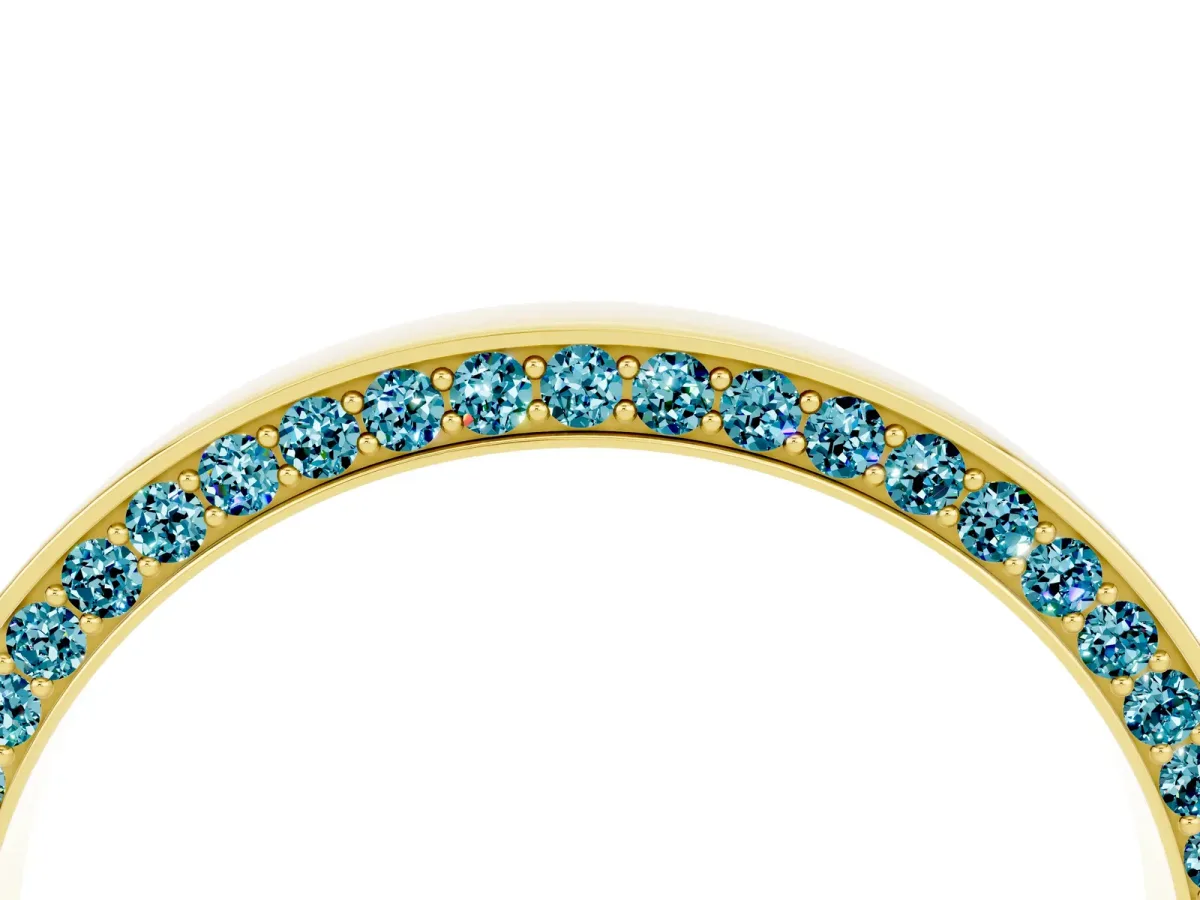Pavé Round Blue Topaz Channel Set Band Yellow gold