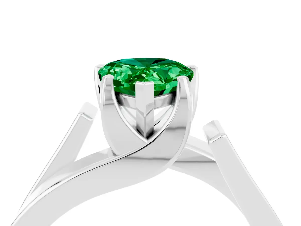 Modern Tension Set Pear Cut Emerald Solitaire Wide Band Ring Platinum