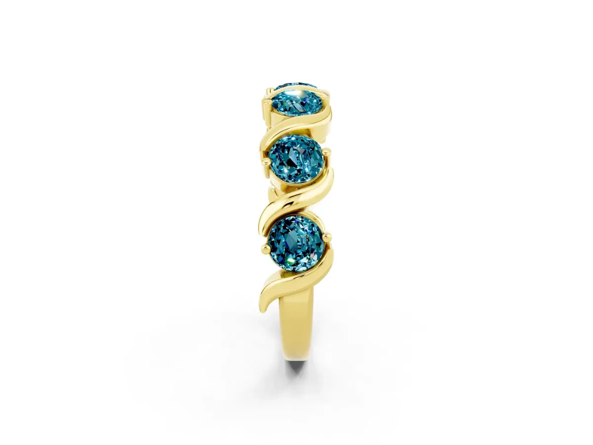 Round Blue Topaz Half Eternity Band with Wave Prong Setting Yellow gold