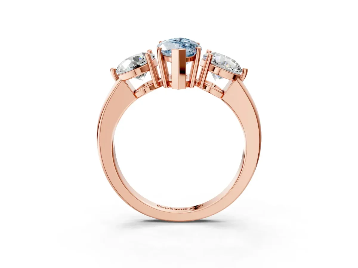 Fancy Blue Marquise Cut Diamond Three-Stone Ring with Prong Setting and Classic Band Rose gold