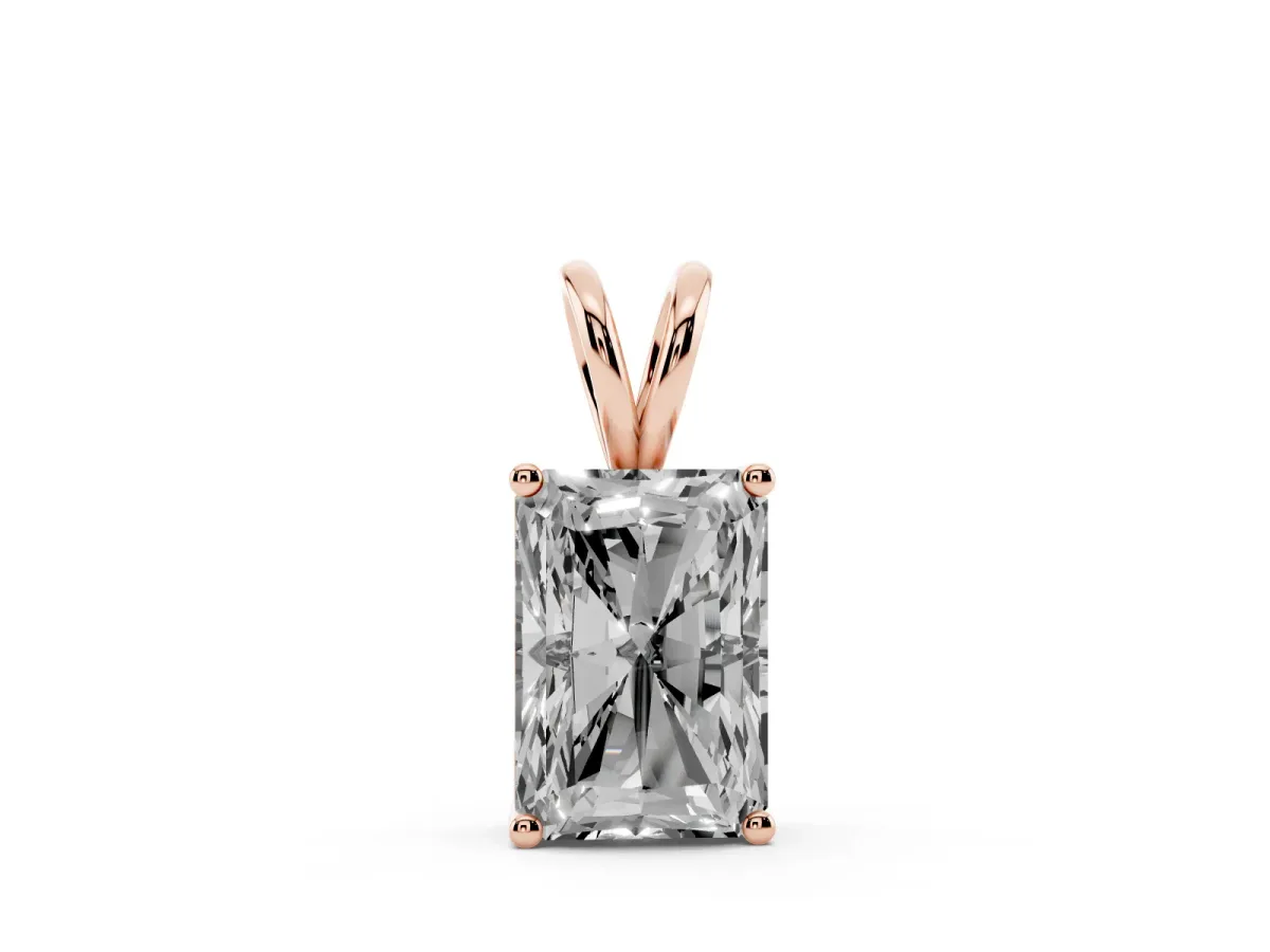 Radiant Diamond Solitaire Pendant with Four Prong Setting Rose gold