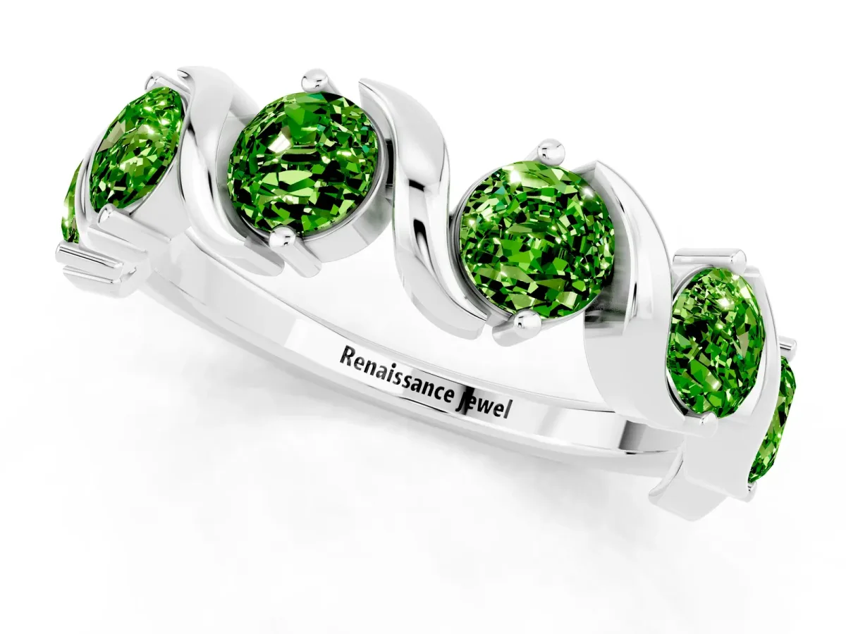 Round Peridot Half Eternity Band with Wave Prong Setting Silver