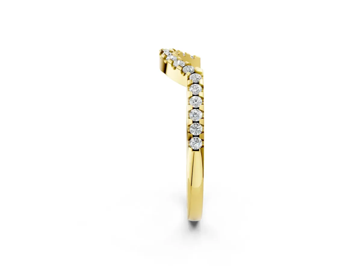 Pavé Round Diamond Contour Band with U-Prong Setting Yellow gold