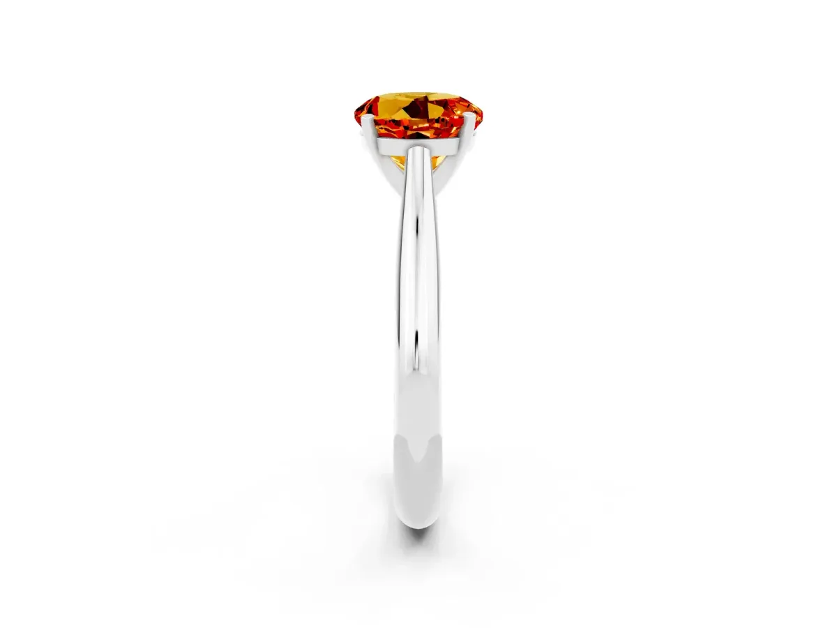 Round Cut Citrine Solitaire Engagement Ring with Cathedral Setting and Four-Prong Mount White gold