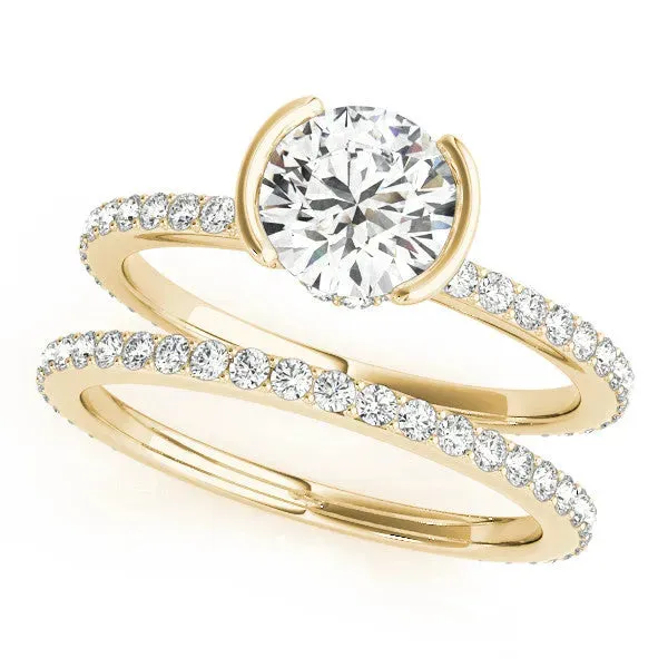 Round Cut Cut Diamond Pave Band Tension Setting Engagement Ring Yellow gold