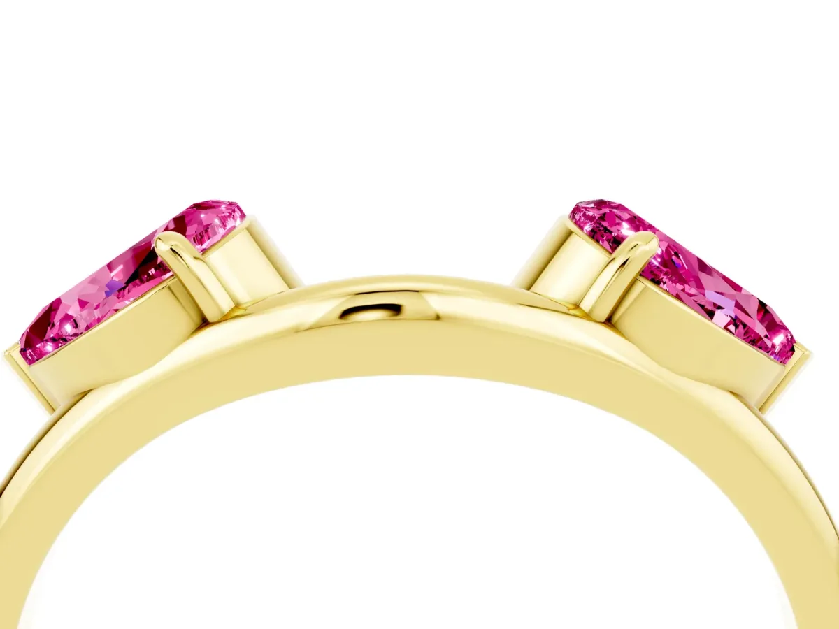 Two-Stone Pear Pink Sapphire Bypass Ring with Prong Setting Yellow gold