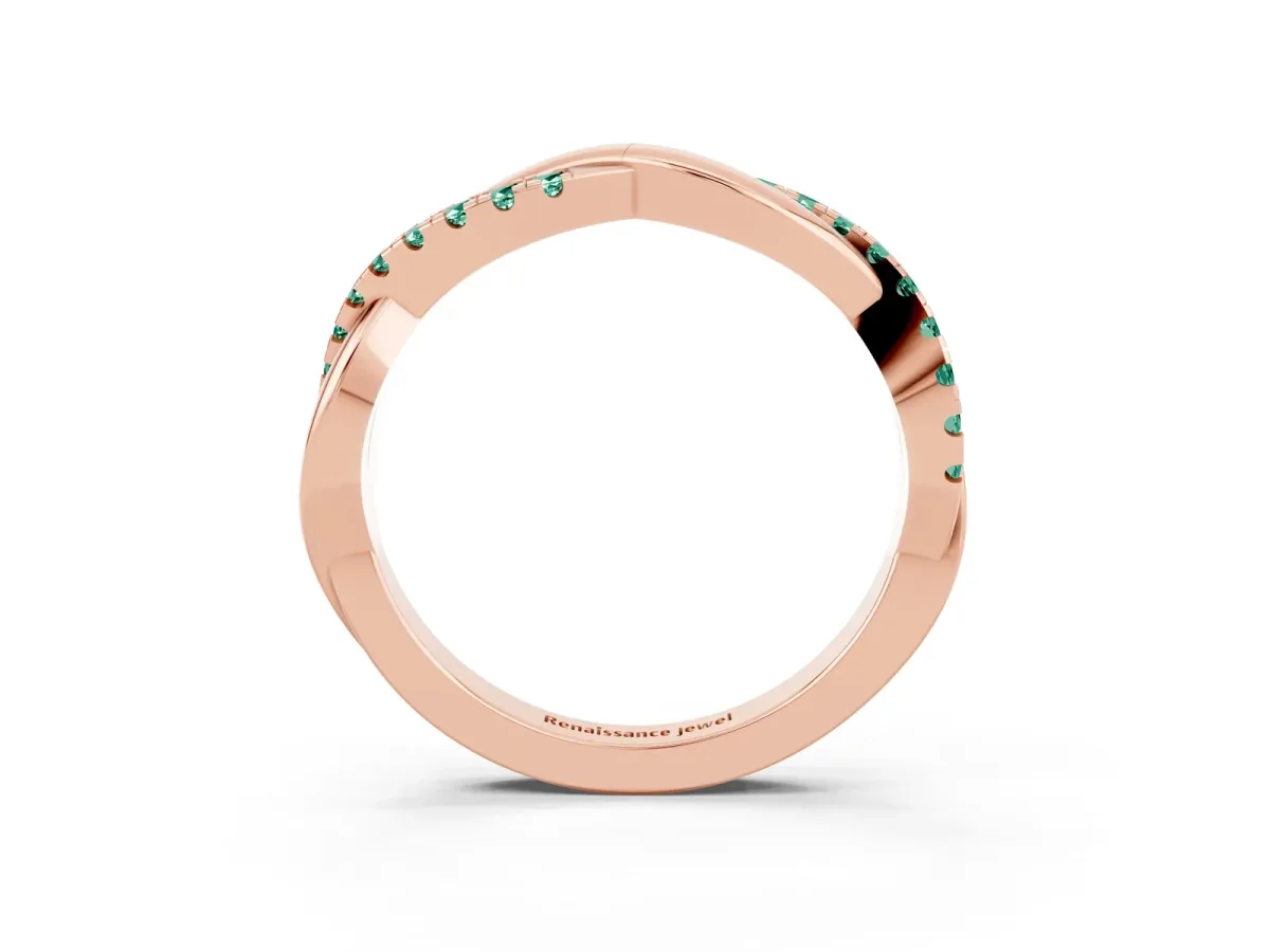 Round Green Sapphire Twisted Infinity Band with Prong Setting Rose gold