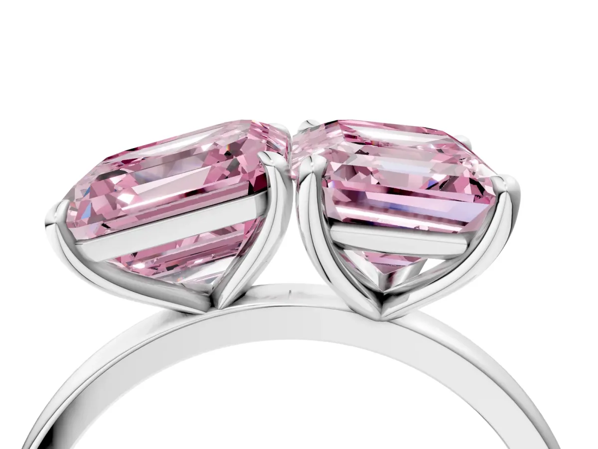 Fancy Pink Asscher Cut and Emerald Cut Toi Moi Ring with Prong Setting White gold