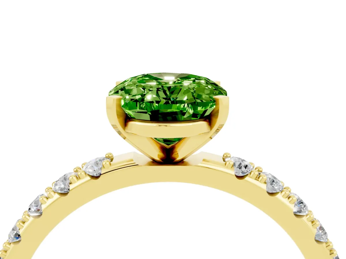Oval Cut Peridot Solitaire Pavé Band with Four-Prong Setting Yellow gold