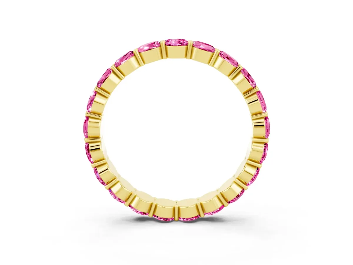 Round Pink Sapphire Eternity Band with U-Prong Setting Yellow gold