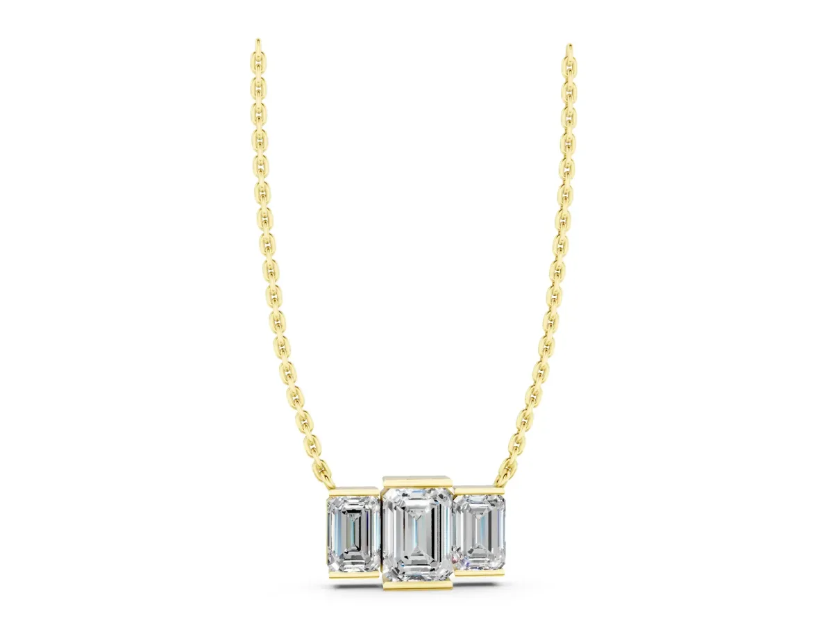 Emerald Cut Three-Stone Bar Pendant with Bar Prong Setting Yellow gold