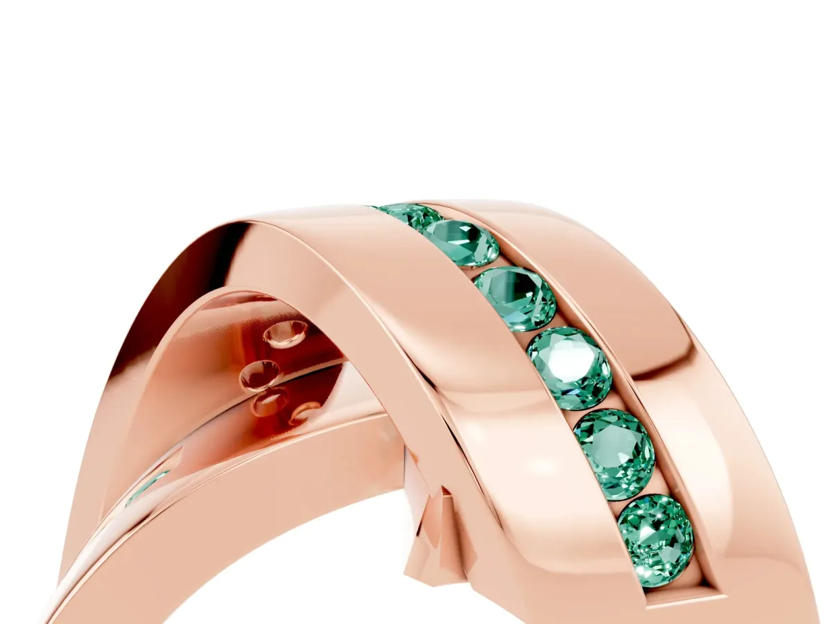 Pavé Round Green Sapphire Crossover Band with Channel Setting Rose gold