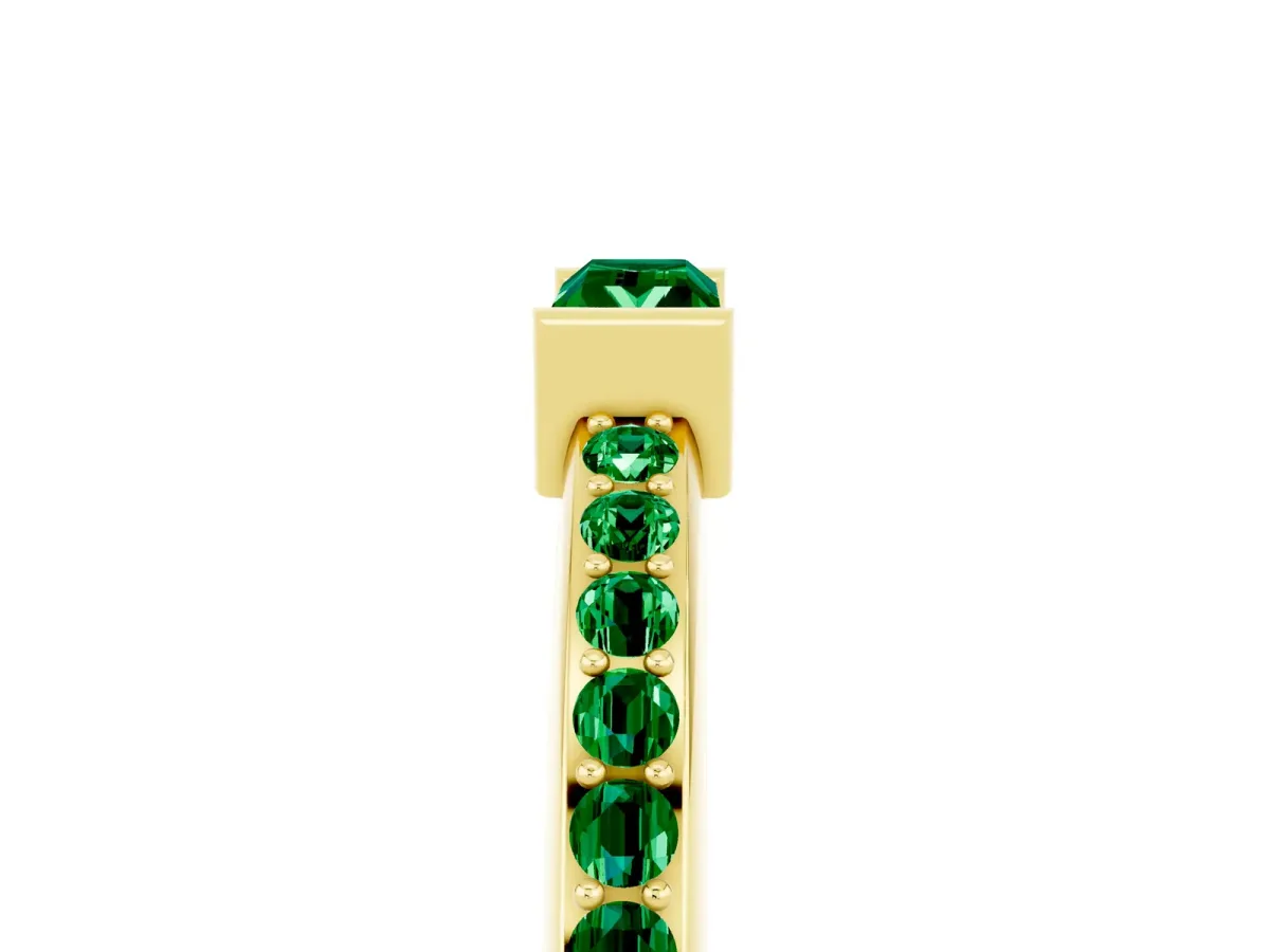 Baguette Emerald Pavé Band with Bar Setting Yellow gold