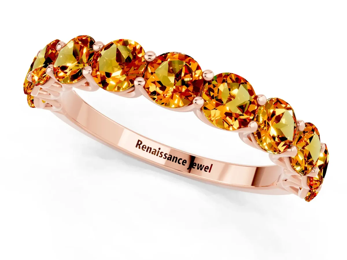 Round Citrine Shared Prong Eternity Band Rose gold